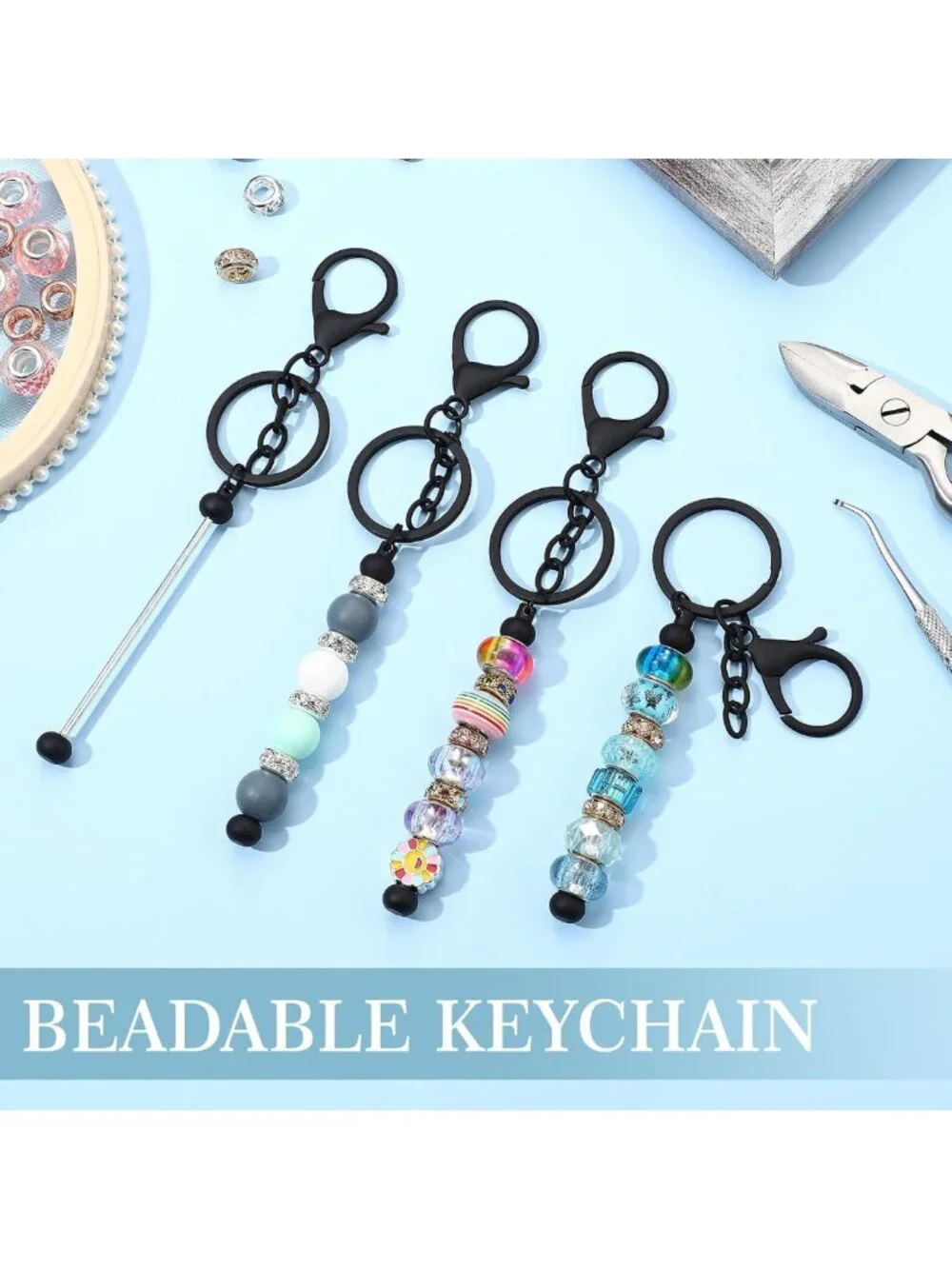 12 Pcs Blank Beadable Metal Keychains for DIY Crafts & Gifts - Bulk Set